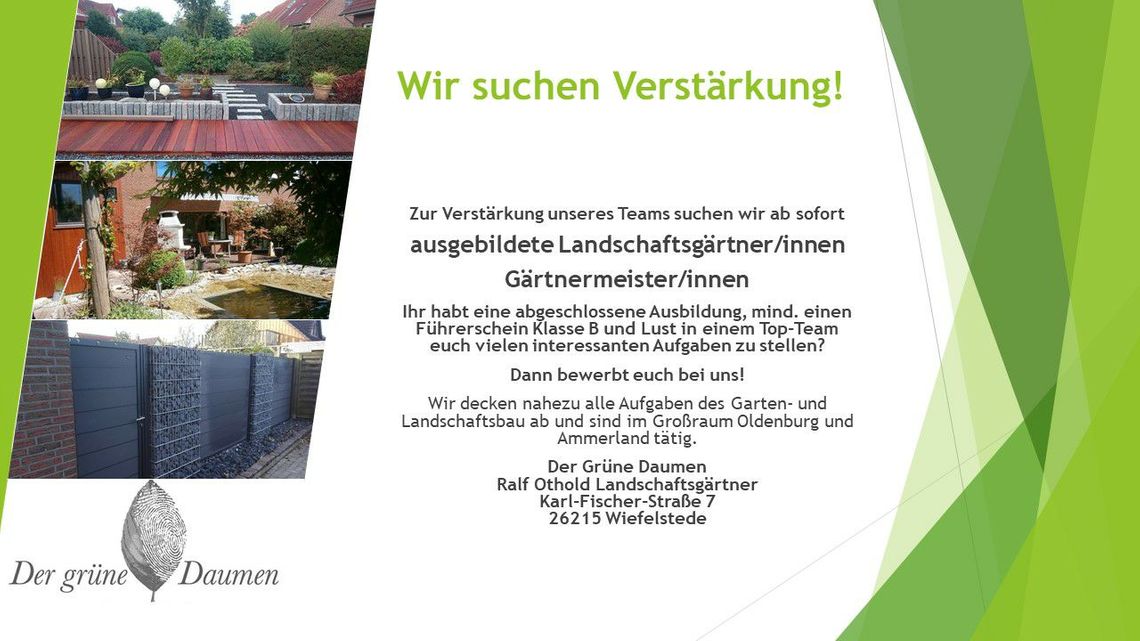 Der grüne Daumen Garten- und Landschaftsbau Ralf Othold Wiefelstede Jobangebot